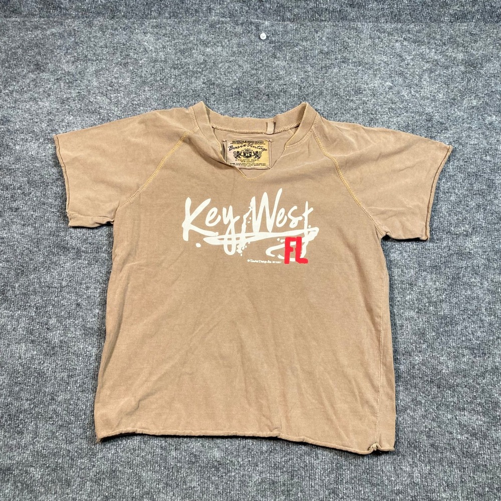 Basix Vintage Key West Florida Graphic T-Shirt Tan Distressed Mens Medium